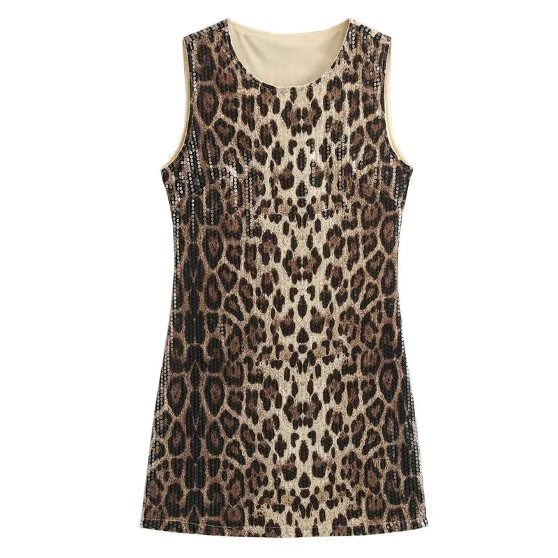 Mini Leopard Sequin Dress - Leopard