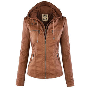 Women's Waterproof Faux Leather Jacket - Winter Style