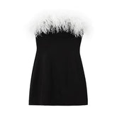 Black Strapless Dress with Feathers - Clair