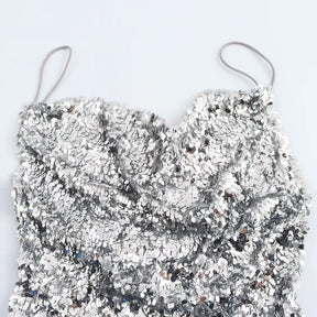 Midi Sequin Dress Silver Elegant - Isadora