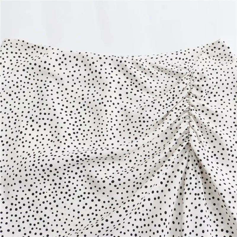 Polka Dot High-Waisted Y2K Midi Skirt with Slit