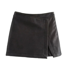 Mini Skirt Shorts Women's Black Leather Maggie