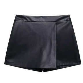 Mini Skirt Shorts Asymmetrical in Synthetic Leather - Suzi