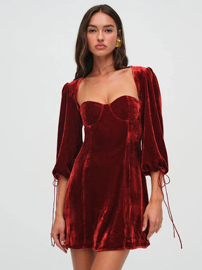 Backless Red Velvet Mini Dress