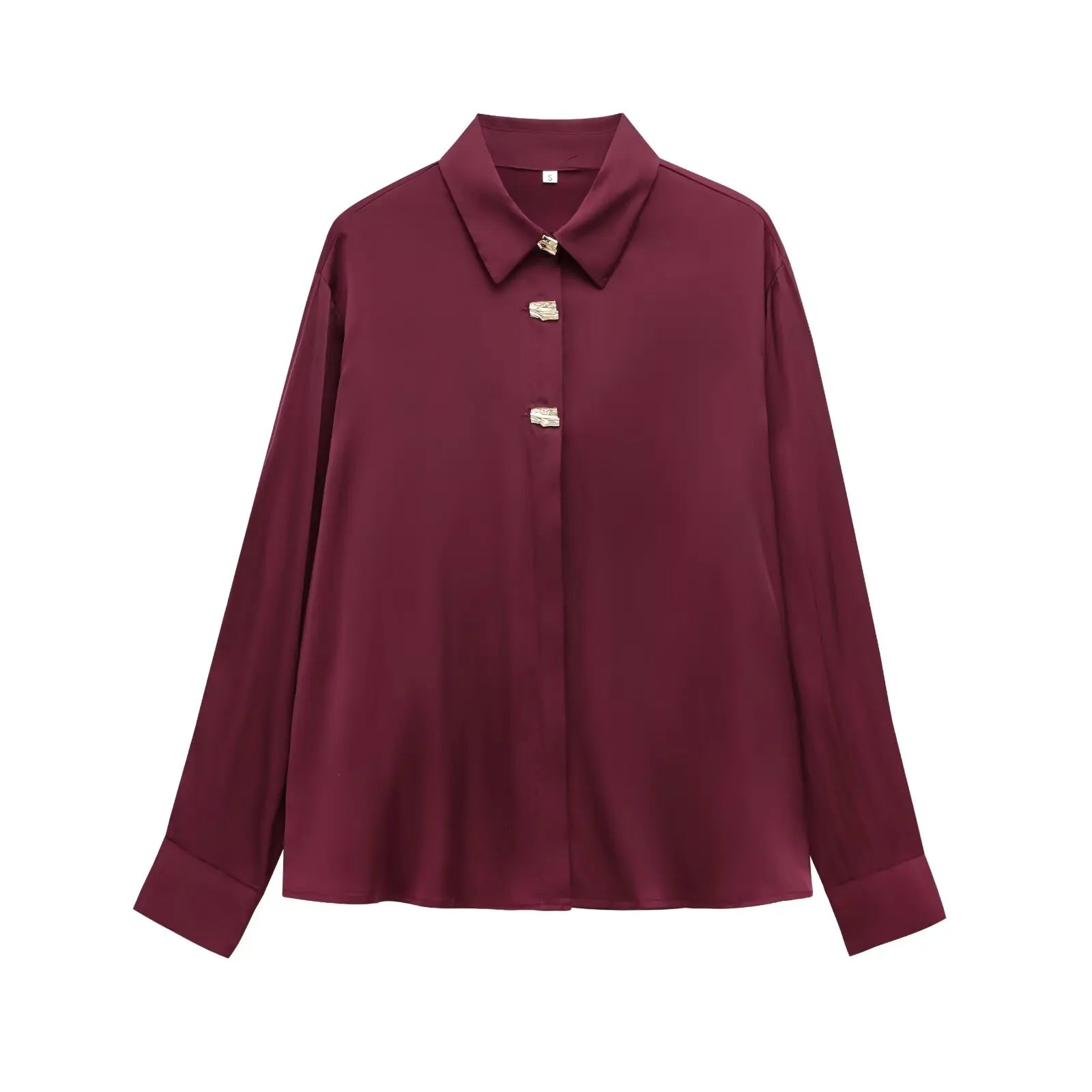 Spring Women's Casual Loose Blouse with Golden Buttons