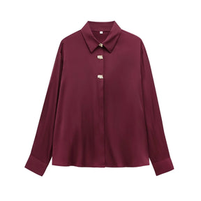 TRAF 2025 Spring Shirt Women Casual Loose Blouse Woman Tops Streetwear Long Sleeve Golden Button Elegant Shirts And Blouses Tops