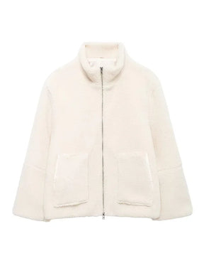 Chic Lamb Wool Patchwork Women's Winter Jacket