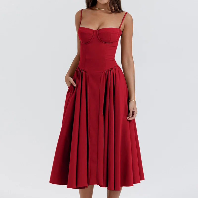 Elegant Red Backless Dress for Parties