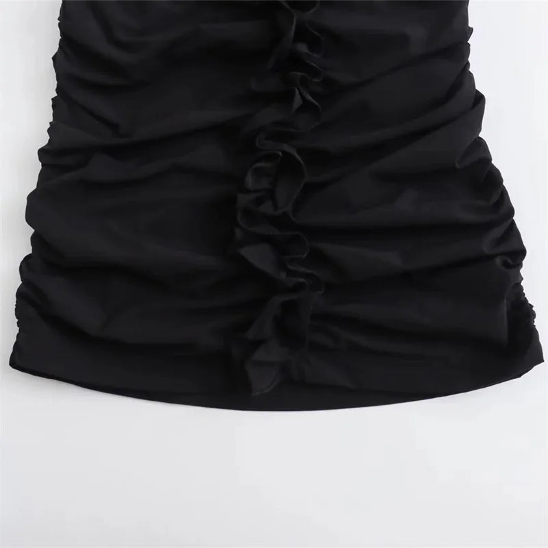 Black Bodycon Mini Dress with Ruffles and Straps