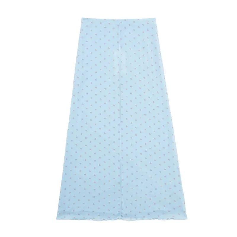 Blue Polka Dot Midi Tulle Skirt