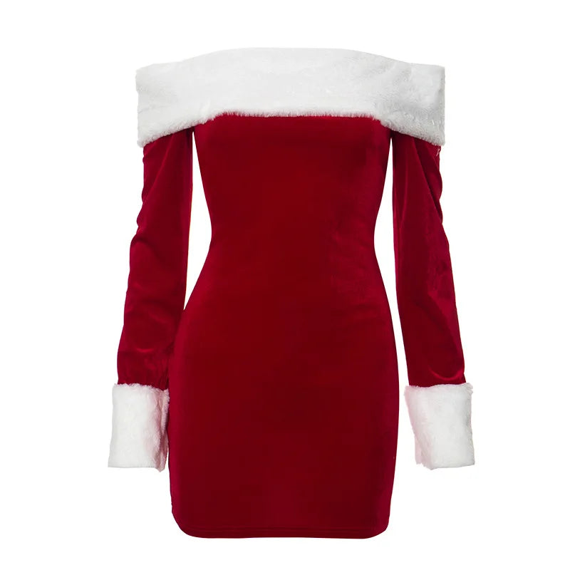 Mini Velvet Dress with Christmas Fur