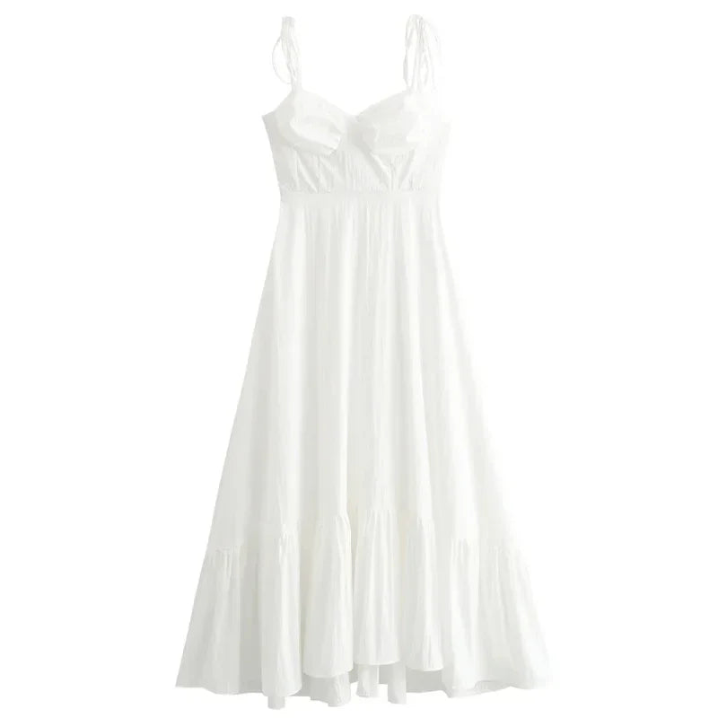 Women's Ruffled White Dress - Backless Luxury