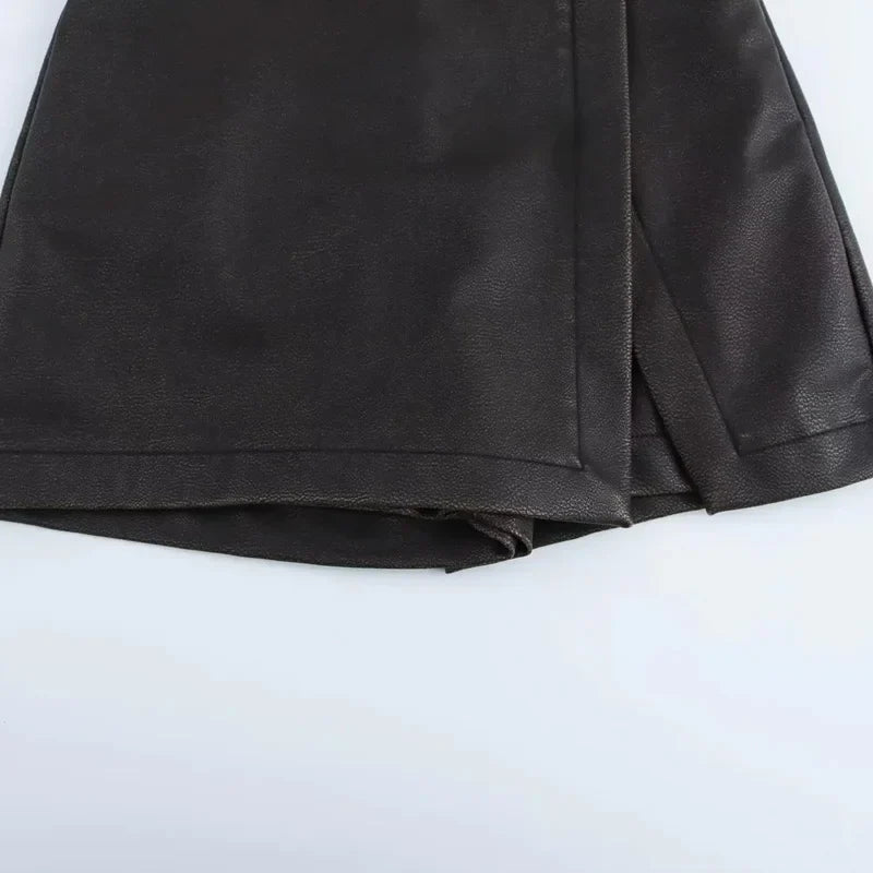 Mini Skirt Shorts Women's Black Leather Maggie