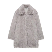 TRAF 2024 Autumn Winter Casual Fur Oversized Long Jackets Women V Neck Long Sleeve Pockets Fashion Thick Faux Fur Coats