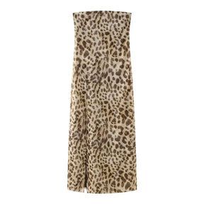 Sleeveless Leopard Print Tulle Maxi Dress