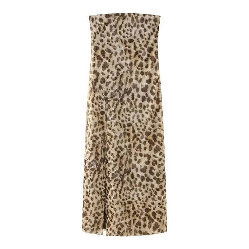 Sleeveless Leopard Print Tulle Maxi Dress