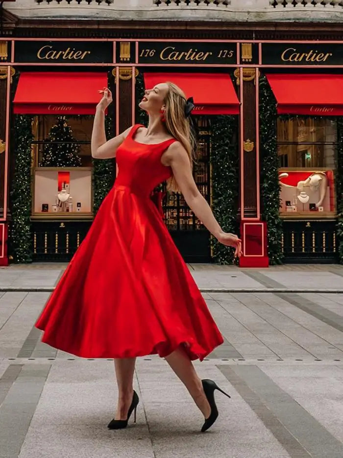 Elegant Red Dress with Double Bow