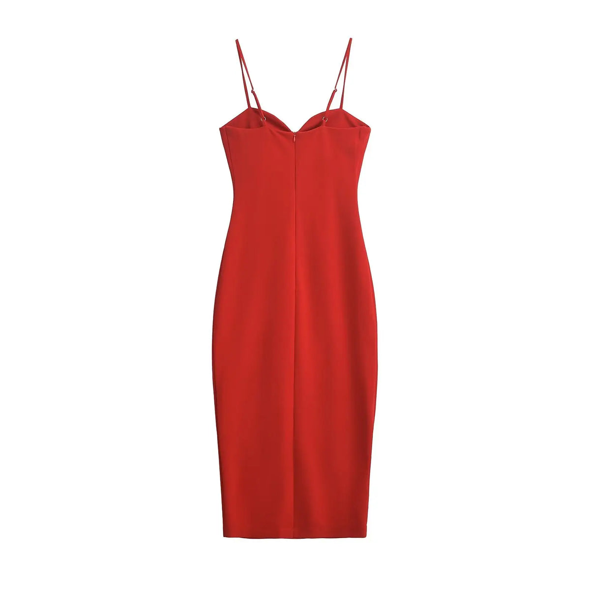 Elegant Red Midi Dress with Zipper