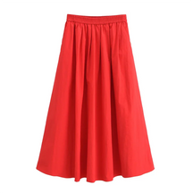 Red Midi Skirt High Waist Versatile