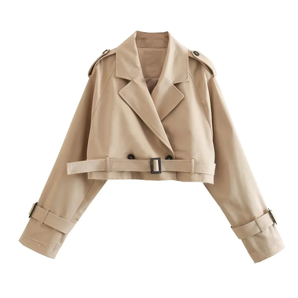 Belted Cropped Trench Jacket for Women