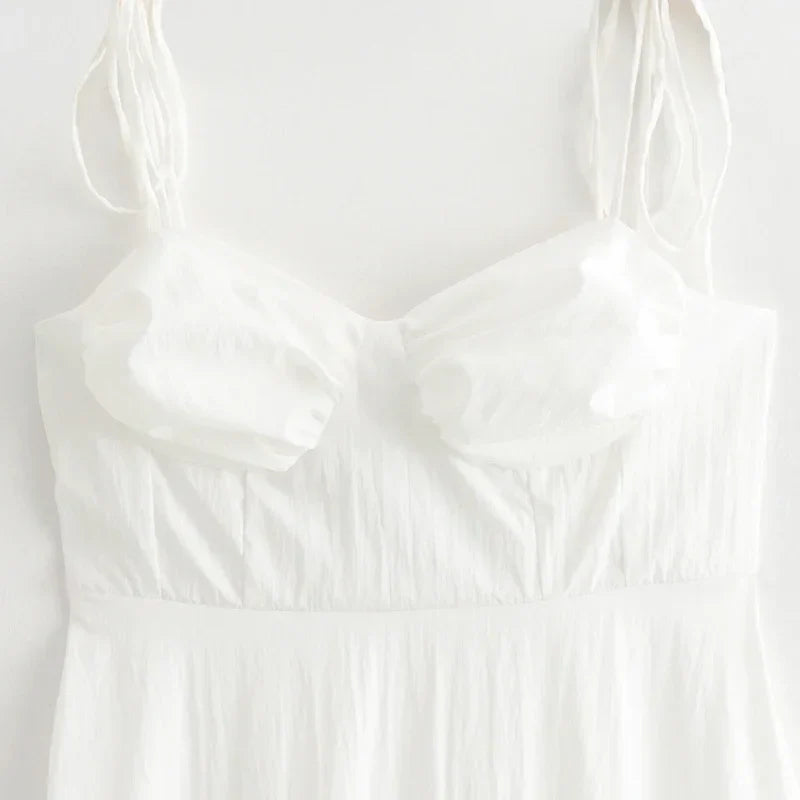 Women's Ruffled White Dress - Backless Luxury