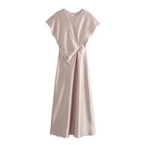 Midi Satin Dress with Short Sleeves