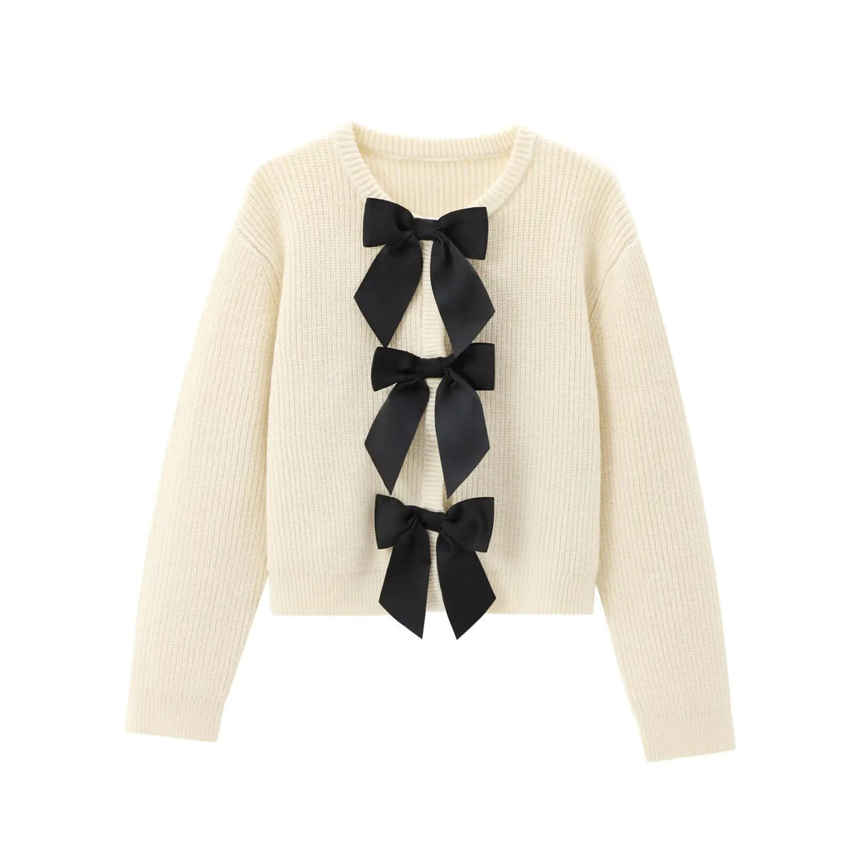 Autumn Women Knitted Cardigan with Bow Details