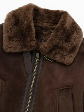 Oboustranná oříznutá bunda pro ženy na zip Faux Shearling 