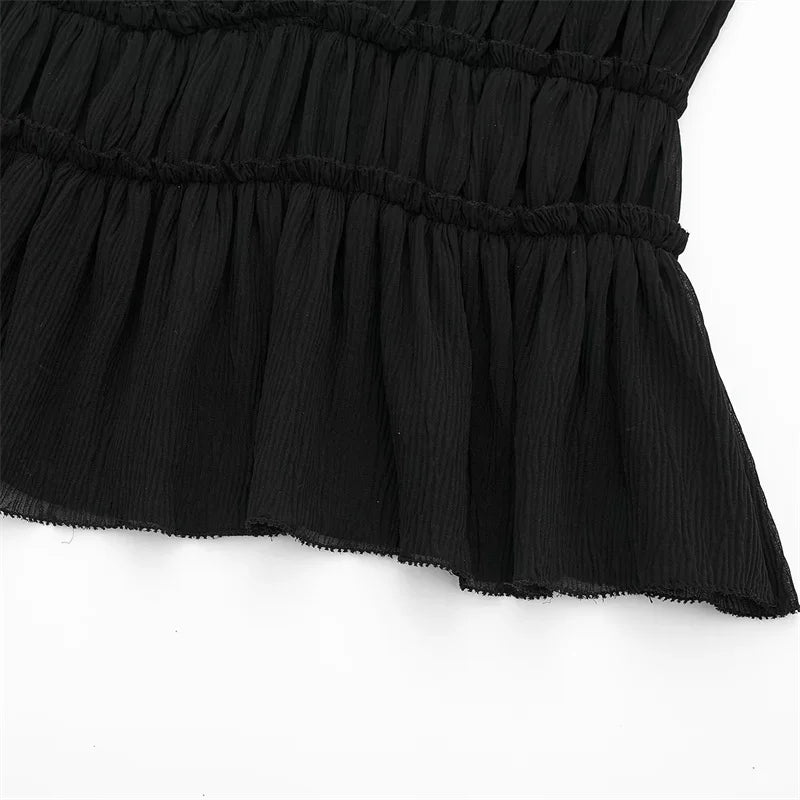 Sleeveless Ruffled Top with Black Bow - Summer 2024