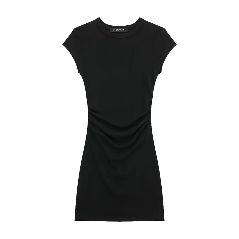 Mini Ruched Bodycon Dress with Short Sleeves