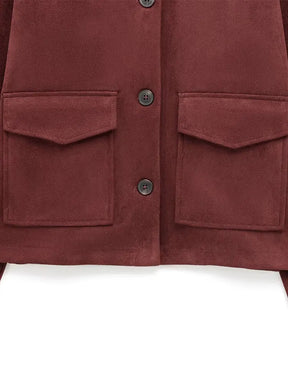 Suede Texture Casual Women Jackets with Pockets