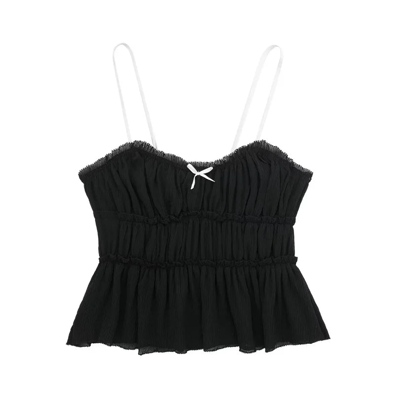 Sleeveless Ruffled Top with Black Bow - Summer 2024