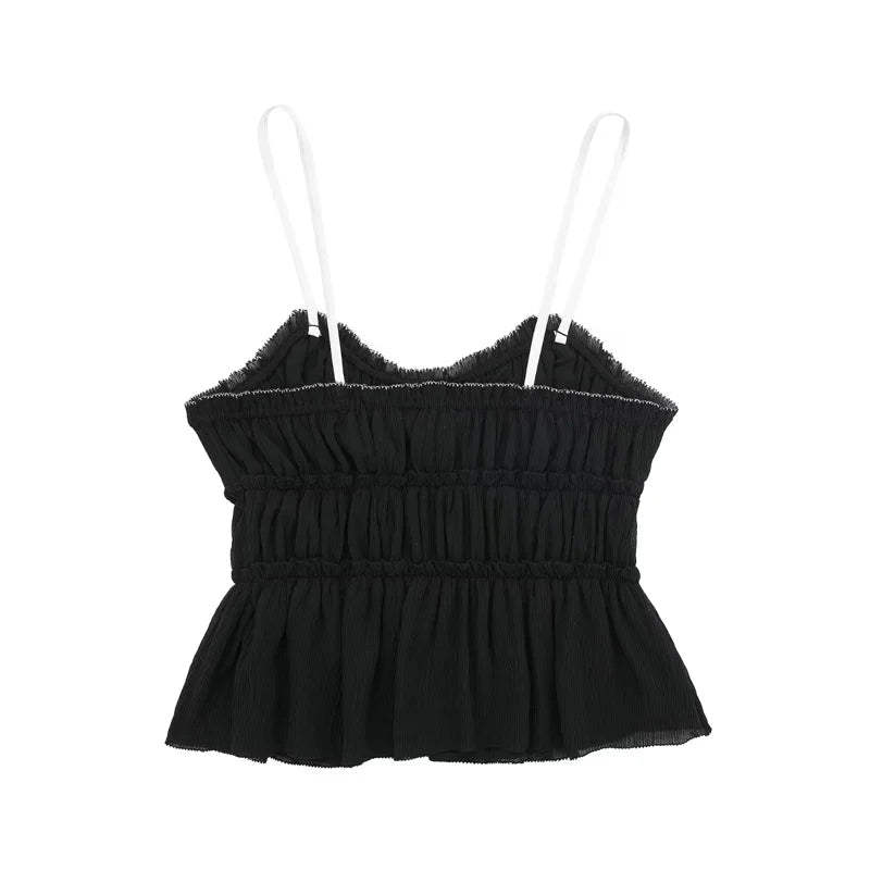 Sleeveless Ruffled Top with Black Bow - Summer 2024