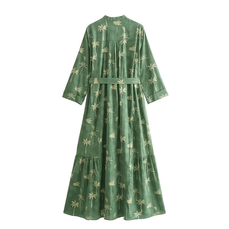 Green Printed Shirt Dress