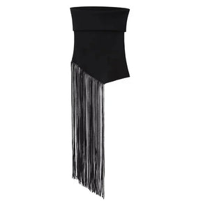 Asymmetrical Black Top with Fringe for Parties