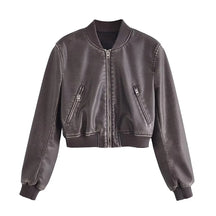 Women's Pocket Leather Short Pilot Jacket