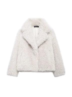 TRAF Winter Faux Fur Casual Jackets for Women Coats Thick Warm Soft Cropped Jakcets Vintage Long Sleeve Coat Outwears