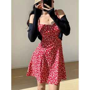 Elegant Red Floral Mini Dress